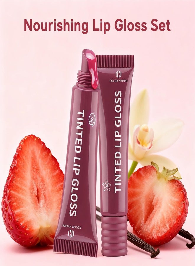 كولور_نيمف ثنائي ملمع شفاه ملون من كولور نيمف، مجموعة مرطب شفاه مغذية بزبدة الشيا وفيتامين هـ، ملمع شفاه غير لزج ومرطب للغاية للشفاه الجافة، لون شفاف | نباتي ولم يُختبر على الحيوانات، رقم 1 فراولة وفانيليا - Image 2